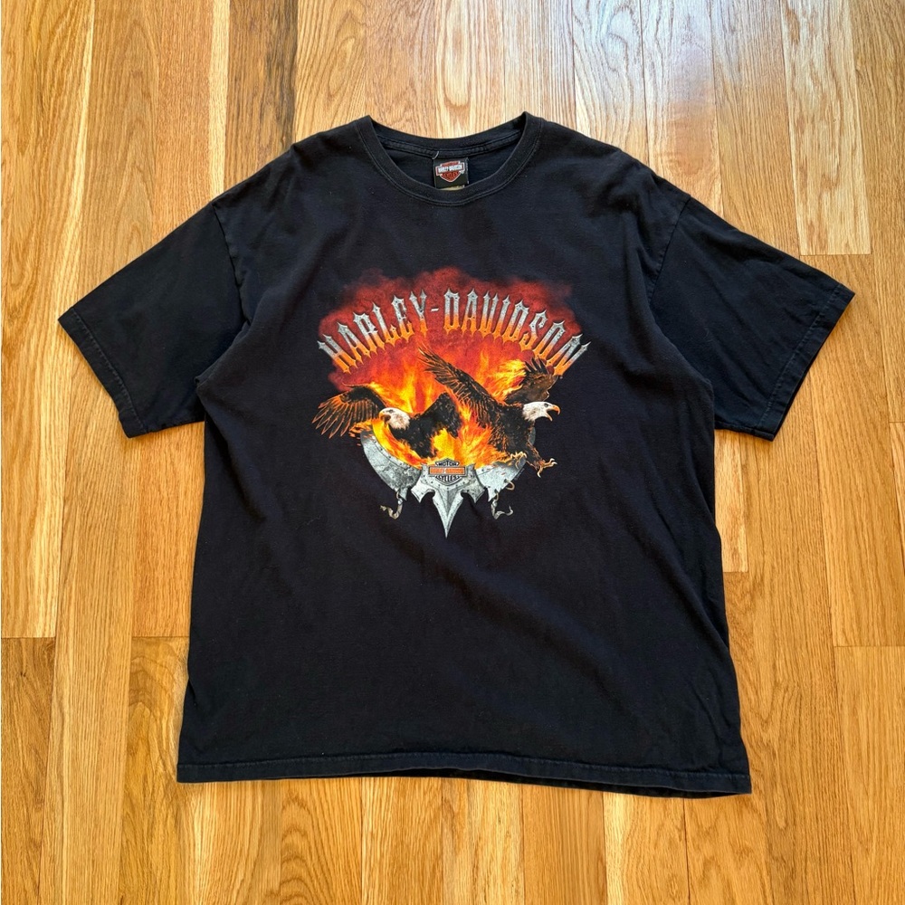 Harley Davidson Vintage 90s Flaming Eagles Graphic Biker Double Sided T Shirt XL